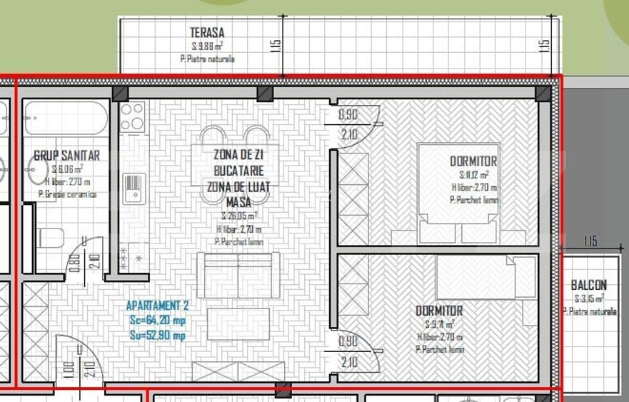 Apartament 3 camere, 53mp, bloc nou, zona Regal, Baciu - 4