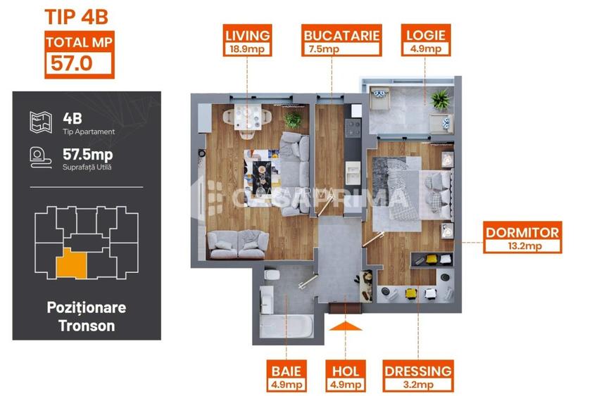 Apartament 2 camere DECOMANDAT, 57 mp, bloc NOU, DACIA Tabacului - 7