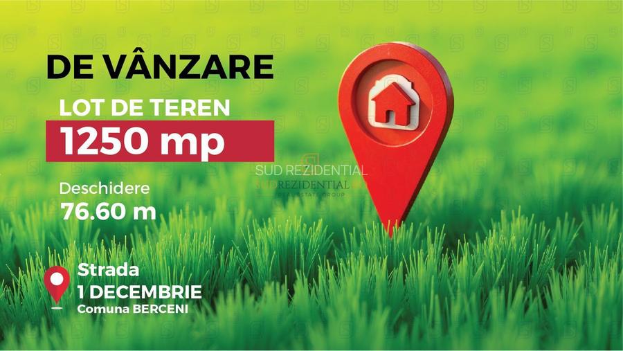 Lot de teren 1250 mp, Strada 1 Decembrie, com. Berceni. - 2