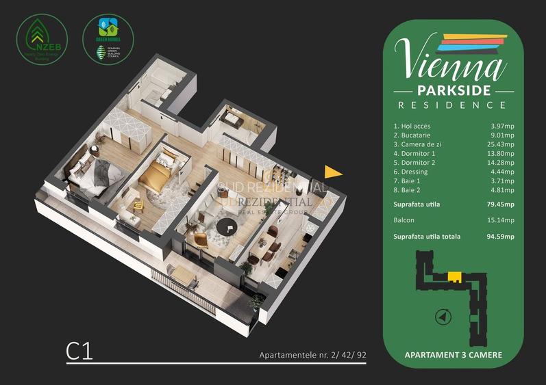 Apartament spatios cu 3 camere de vanzare, zona parc Tudor Arghezi - 1
