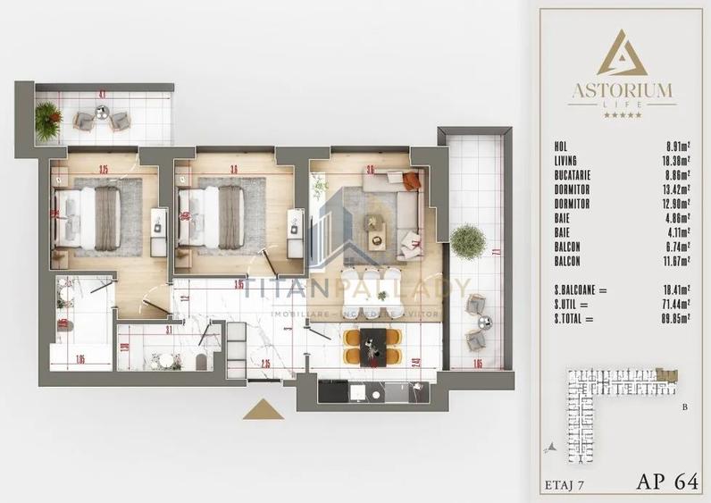 Apartament 3Camere ,90 mp ,Spațios, Modern & Premium  Astorium Pallady