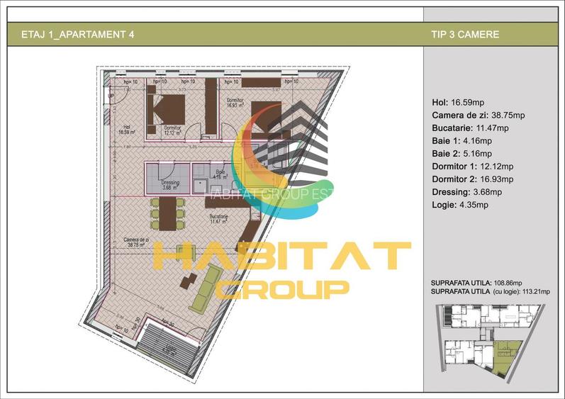 3 Camere Timpuri Noi etaj 1 mutare urgenta 113.21 mp - 10