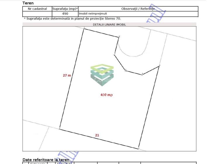 Teren  - zona Matei Millo - 490 mp - 1