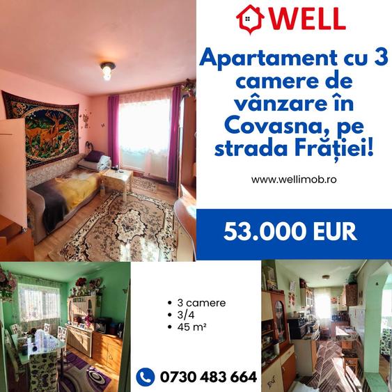 Apartament cu 3 camere de vânzare în Covasna, pe strada Frăției!