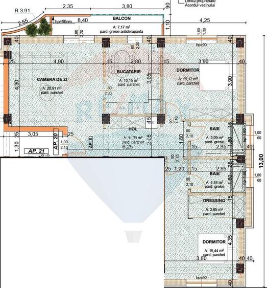 Apartament 3 cam. decomandat, etaj 4/5 - 5