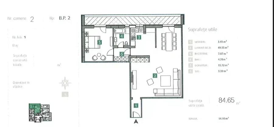Apartament 2 camere, terasa 14,10mp, langa lac, metrou, bloc nou - 10