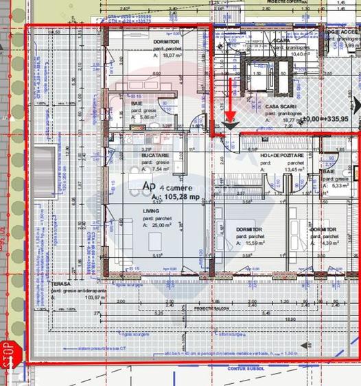 Apartament cu 4 camere (terasa 104 mp) de vânzare - zona semicentrală - 13
