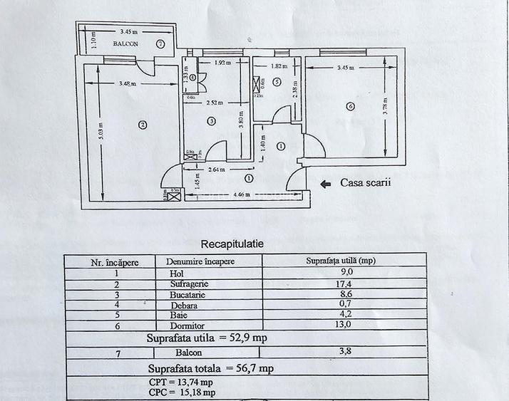 Apartament 2 camere cu boxa,etaj 4 acoperit cu pod ca spatiu de depozitare,1 Mai - 12