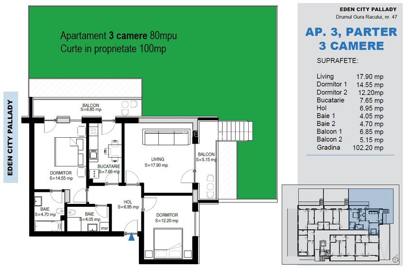 Apartament 3 camere decomandat cu gradina de 100mp si terasa , Pallady Ikea - 1
