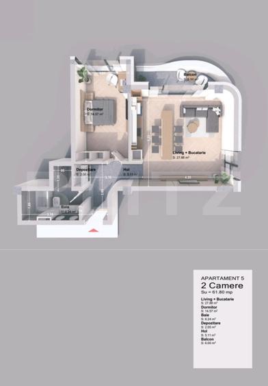 Apartament 2 camera, 61.80 mp, zona Pacurari
