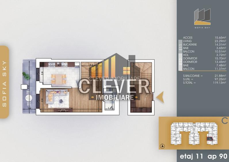 Titan Sector 3-Duplex 3 camere 700m Metrou Teclu - 1