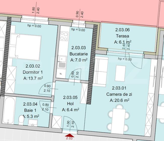 Apartament 2 camere 53 mp, Constructie Noua, Zona The Office - 2