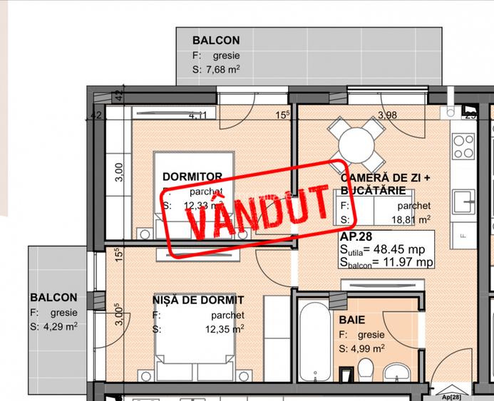 Apartament de vanzare cu 3 camere la stadiul de semifinisat in Apahida - 3