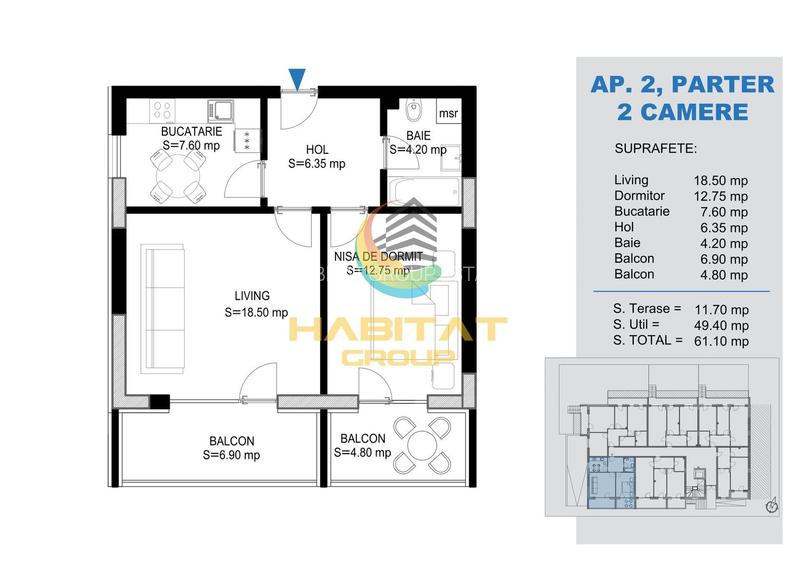 Pallady 2 camere decomandat 61 mp doar 15 min. metrou Teclu - 2