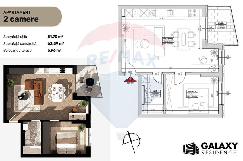 COMISION 0| DE VANZARE| 2 CAMERE| TRACTORUL| BLOC NOU|GALAXY RESIDENCE - 3