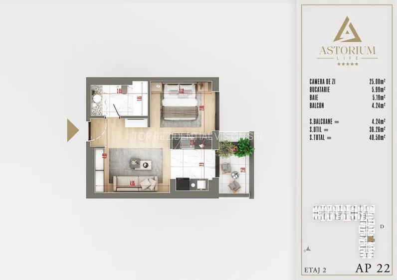 Garsoniera / Astorium Life / Smart Home/ Incălzire In Pardoseala! - 2