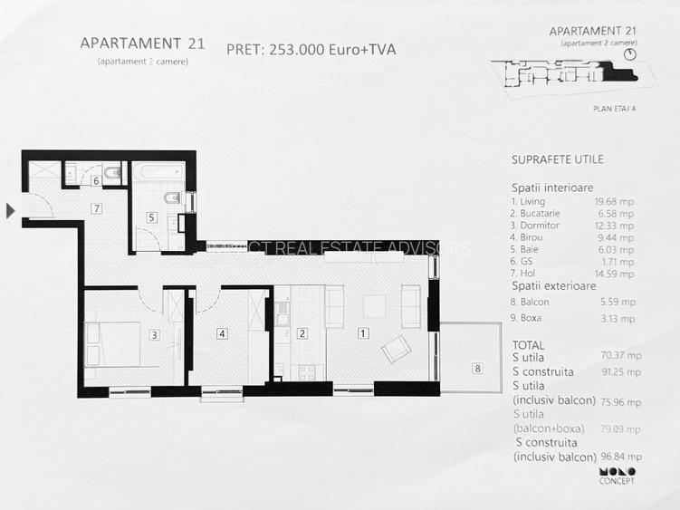 APARTAMENT 2 CAMERE + 9 MP BIROU | ZONA EMINESCU | DACIA - 1