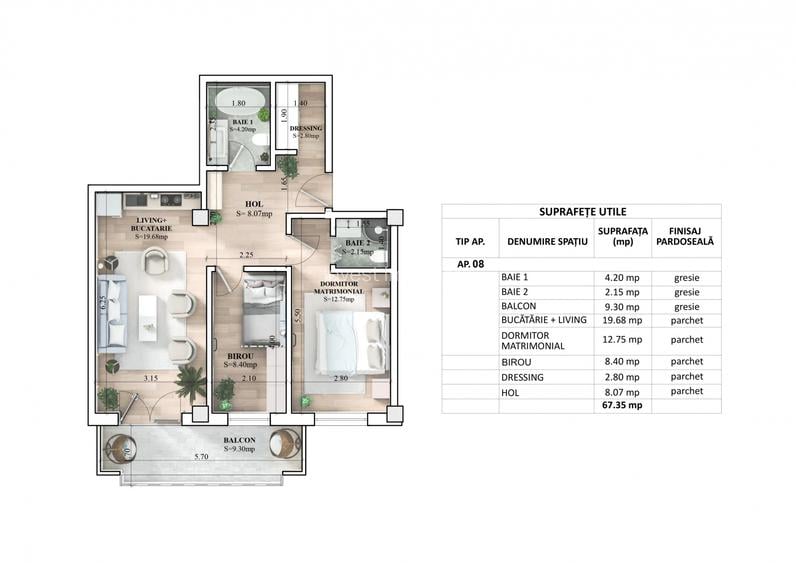 APARTAMENT CU 3 CAMERE, ETAJ 1, 67 MP IASI, CARTIER PRIVAT ! - 2