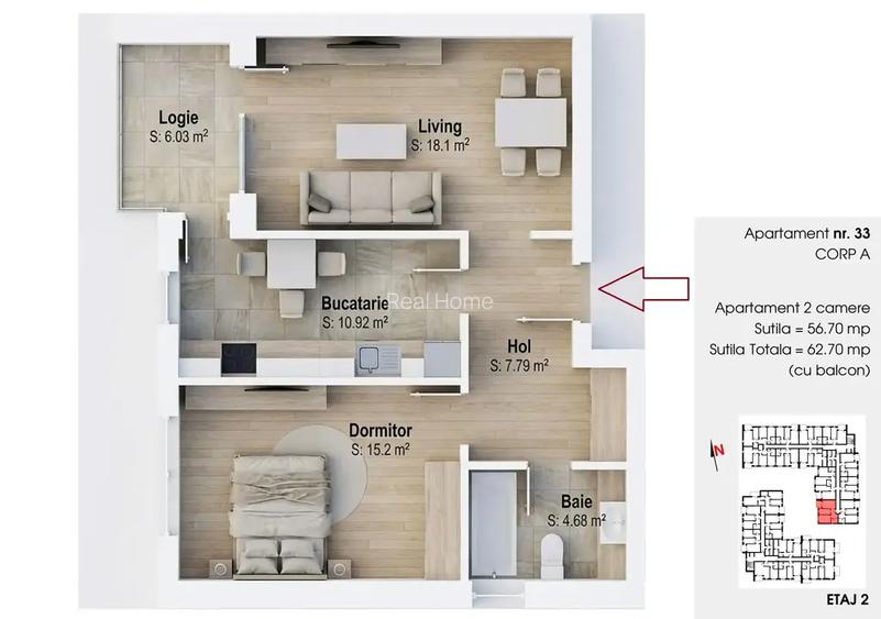 Apartament 57mp utili etaj 1 15 min Metrou 1 Decembrie 1918 geam baie - 2