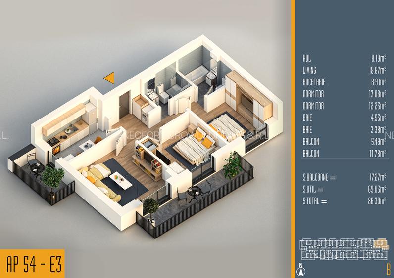 Neofort 84 - Ap 3 camere parcare CADOU,  bucatarie inchisa, incalzire pardoseala - 15