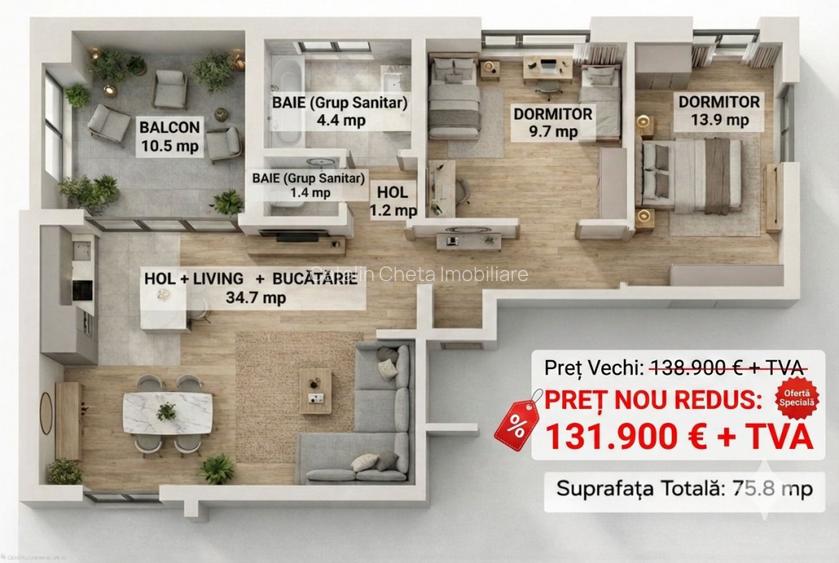 De vanzare apartament 3 camere, in bloc nou, zona Mioritei - Bacau - 2
