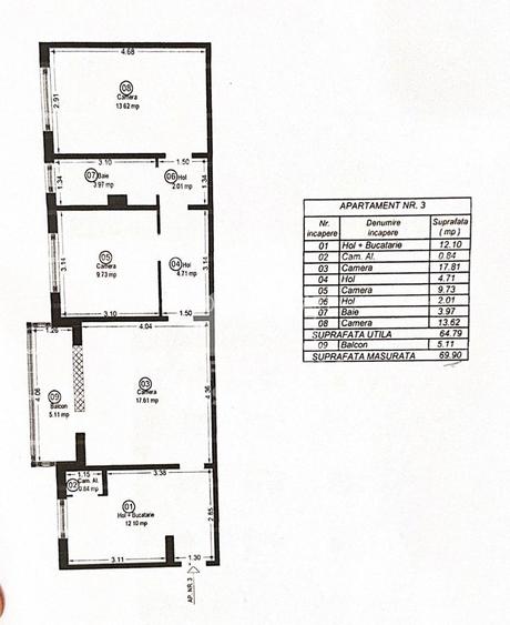 Apartament cu 3 camere, semidecomandat,centrala proprie,zona Girocului - 12