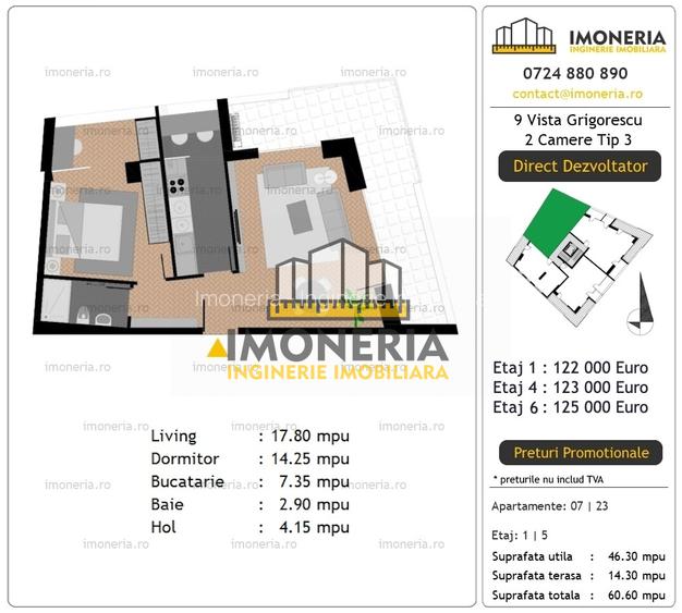 9 Vista Grigorescu – 0% Comision – 2 camere cu view aerisit – 750 m Parcul IOR - 11