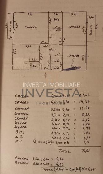 3 camere decomandate, 78 mp, Scortarilor–ideal locuință sau investiție - 1