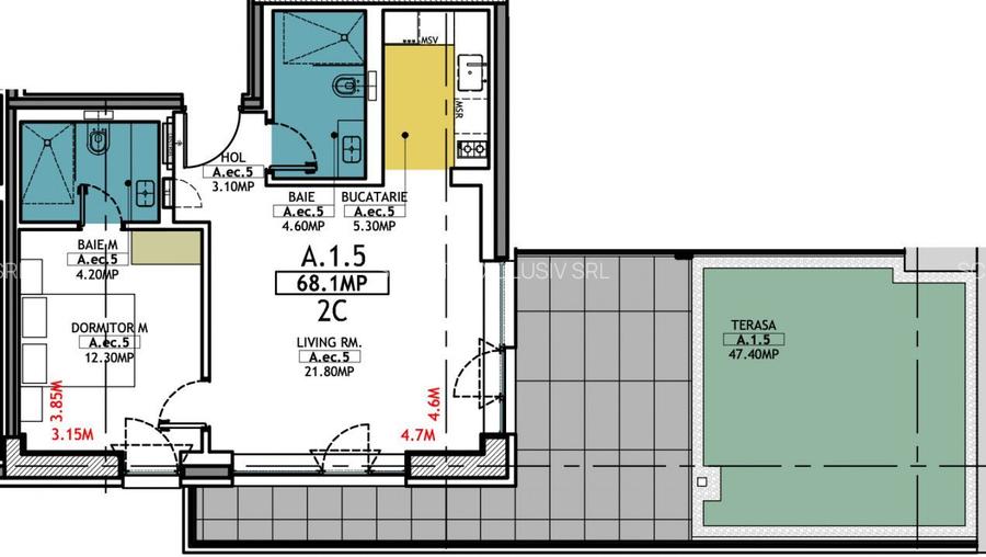 Stațiunea Mamaia - V&acirc;nzare apartament cu 2 camere, 2 bai si terasa de 47 mp. - 21