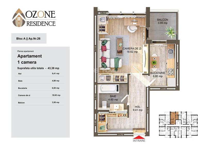Garsoniera de vanzare in Focsani Ozone City,  etaj 1 , 44mp utili - 4