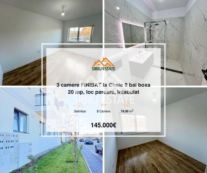 Apartament cu 3 camere, 2 bai, boxa 20 mp. loc de parcare -Finisat la cheie - 9