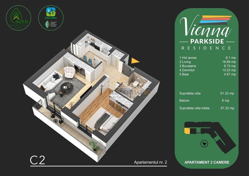 Oferta 0 Comision! Apartament 2 camere, decomandat, Parc Tudor Arghezi - 1