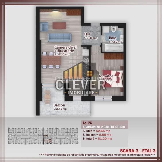 Studio 2 cam spatios 61 mp total, Comision 0% - zona Pallady - 1