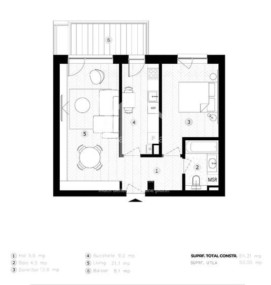 Ap. cu 2 camere, etaj intermediar, 53 mp utili| zona Lacul lui Binder - 4