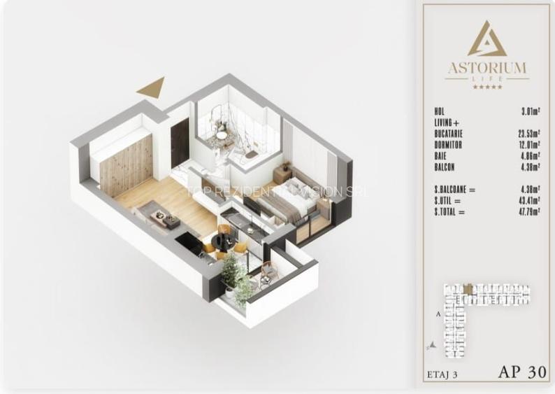 AP. 2CAM. CU LIVING OPEN-SPACE / ETAJ 3,BLOC FINALIZAT. ASTORIUM! - 4