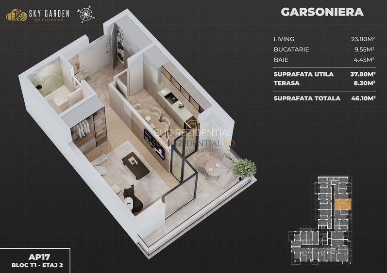 Apartament cu o camera, piscina exterioara, etaj intermediar, bloc nou - 1