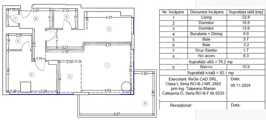 Vedere libera Sud | Apartament 3 camere, 3 bai | 107mp - 2