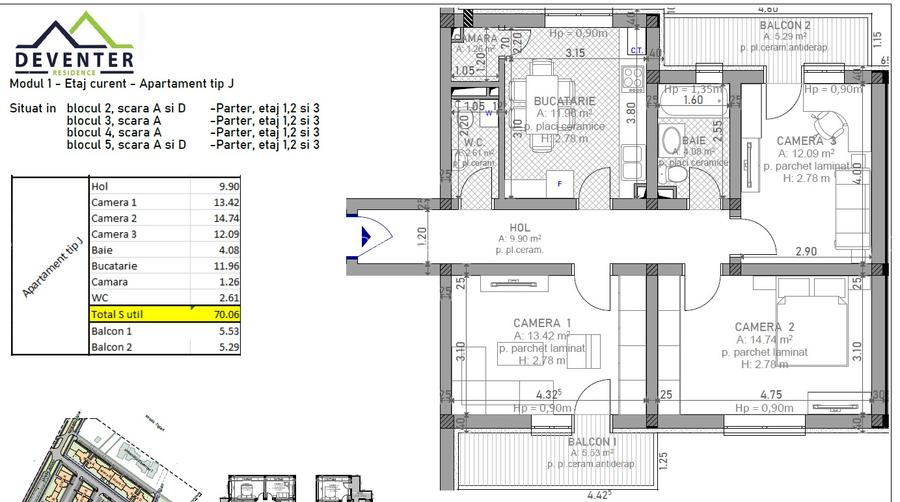 Apartament 3 cam decomandat, 2 bai, 2 balcoane, Cămară, incalz pardoseala + TVA - 1