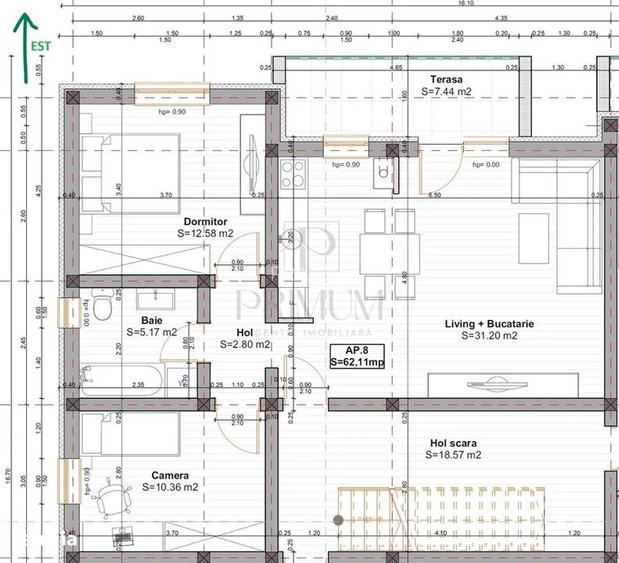 GIROC - 3 CAMERE - ETAJ 2 - CENTRALA PROPRIE - CLIMA - LOC PARCARE CF - 16