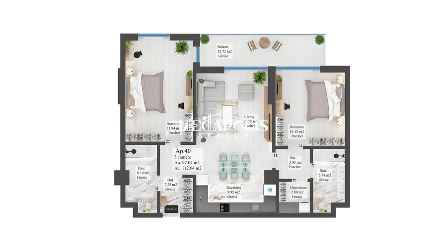 Apartament cu 3 camere | Noua | 97 mp Utili - 4