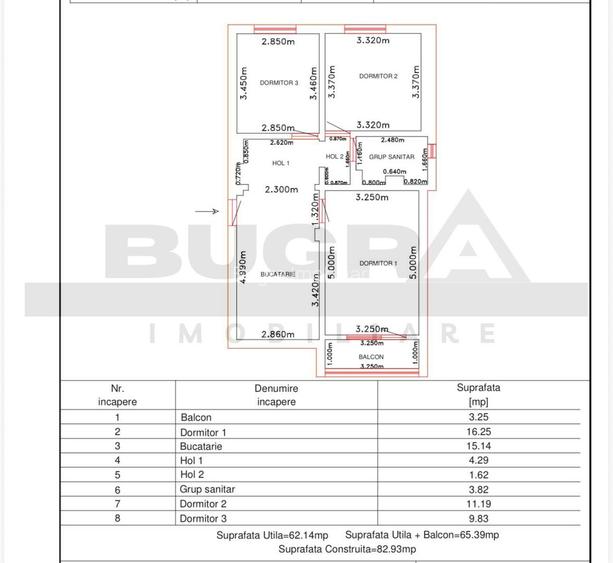 Apartament 3 camere decomandate, 62 mp,  Piata Zorilor - 17