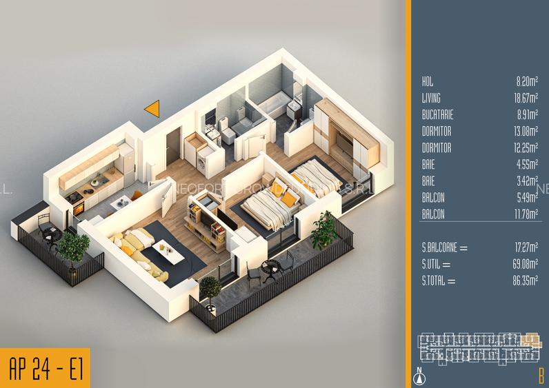 Neofort 84-Apartament decomandat 3 cam , incalzire in pardoseala,parcare inclusa - 6