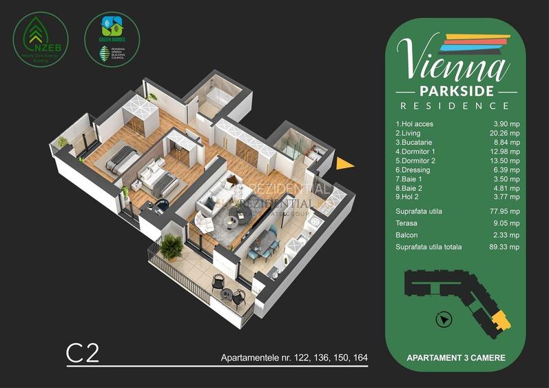 Apartament modern in bloc nou - 3 camere, finisaje moderne, Comision 0 - 1