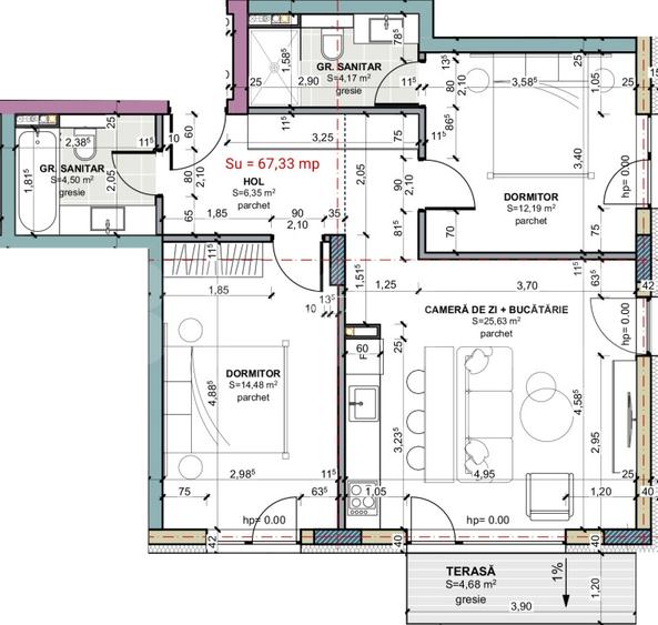 3 camere, etajul 2, 2 bai, comision 0, Terra Gardens  - 4