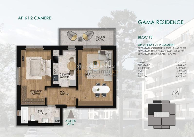Apartament 2 camere de vanzare in Gama Residence, decomandat, bloc nou - 1