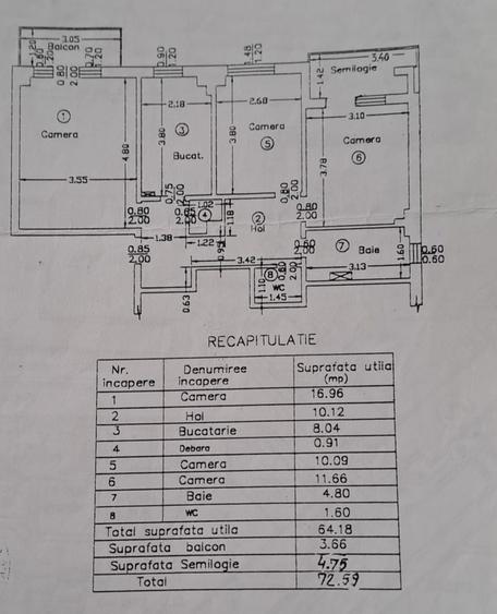 Apartament 3 camere decomandat - renovat - doua bai - mobilat - Dacia - bloc pe cadre
