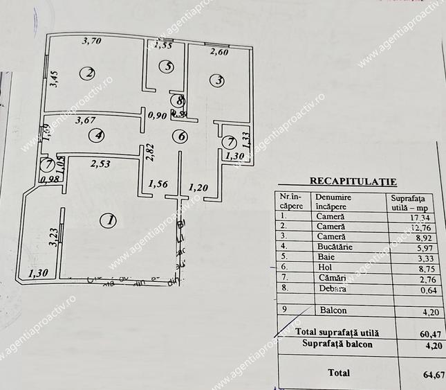 Apartament cu 3 camere decomandate, zona Centrală – Galați