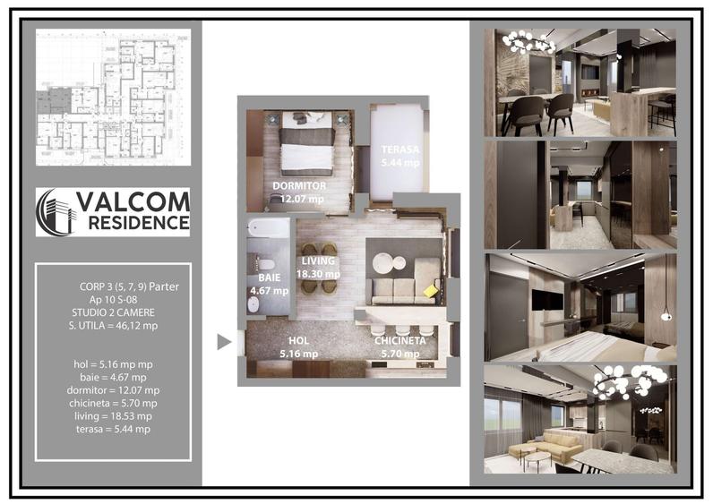 Valcom Residence Bartolomeu, Studio 2 camere, terasa 5.44 mp, Comision 0%