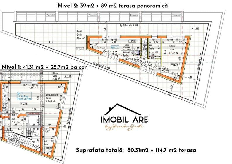 Penthouse cu 3 camere dispus pe două nivele cu terasă panoramică