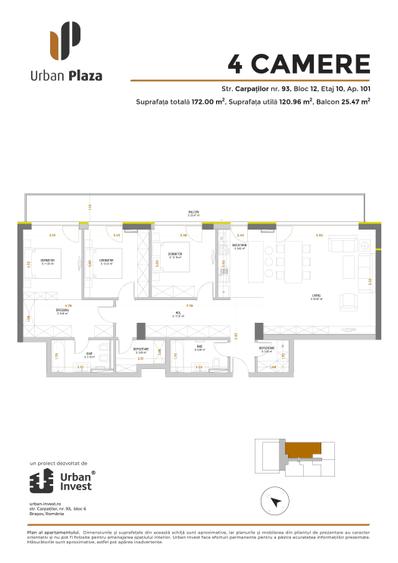Apartament 4 camere, ultimul etaj, terasă de 25 mp - Urban Plaza, Astra